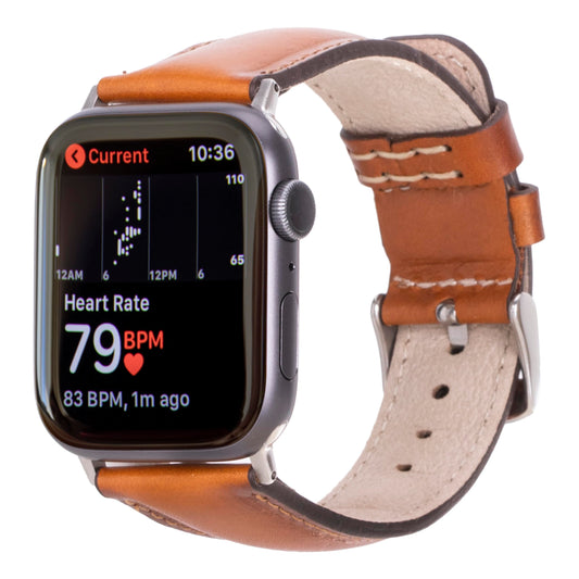 benvato Premium Handmade Leather Watch Band for Apple Watch SE 3 2 1 & Series 11 10 9 8 7 6 5 4 3 2 1 fits 42mm 41mm 40mm 38mm (Tan Brown w/Silver Connector&Clasp)