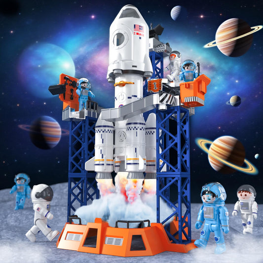 BLmukce Space Rocket Toys for Kids 3 4 5 6 7 8 Year Old Boys, Kids Spaceship and Rocket with Astronauts Figures and Rocket Launcher for Indoor Outdoor, Birthday Toy for Boys Girls Age 3-5