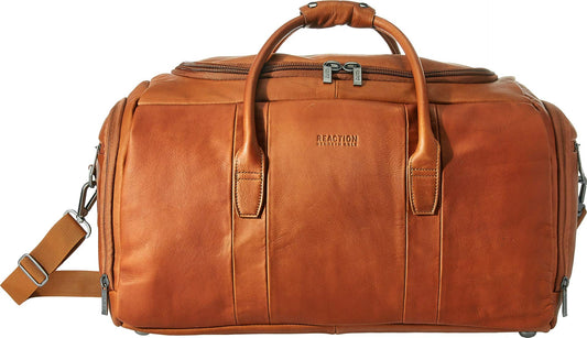Kenneth Cole REACTION Duff Guy Colombian Leather 20" Single Compartment Top Load Travel Duffel Bag, Cognac