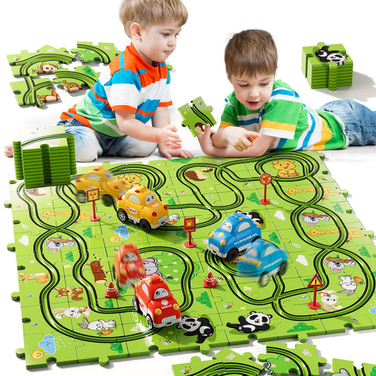 Bennol Toddler Car Toys Gifts for 2 3 4 5 Year Old Boys 73PCS Jigsaw Puzzle Race Track Car Set Toys for Kids Toddlers 1-3 2-4 3-5 4-6 Puzzle Race Car Tracks Birthday Gifts for 2 3 4 5 Year Old Boy