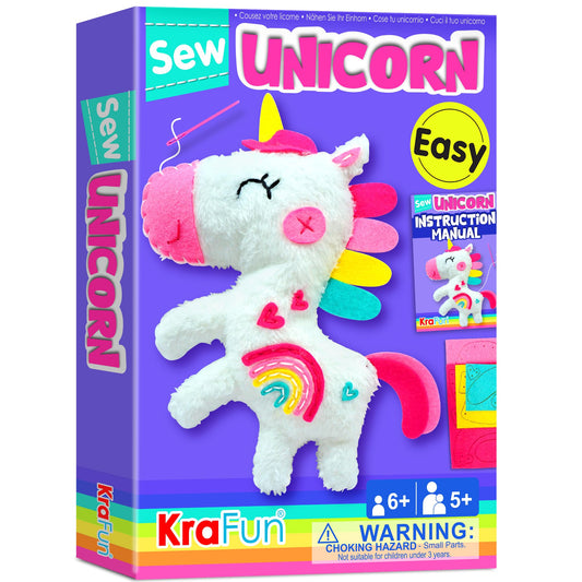 KRAFUN My First Sewing Kit for Kids Ages 6-10 Beginners | Learn to Sew Unicorn Stuffed Animal | Premium Thick Felt | Craft Gift for Girls & Boys