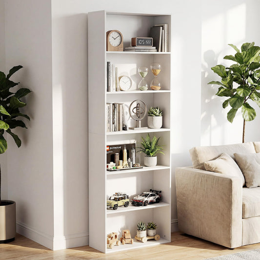 GRUSIGN 71" Tall 6-Tier Bookshelf, Large Open Display Bookcase with Ample Storage, Floor Standing Book Shelf for Living Room, Home Office, Bed Room, White