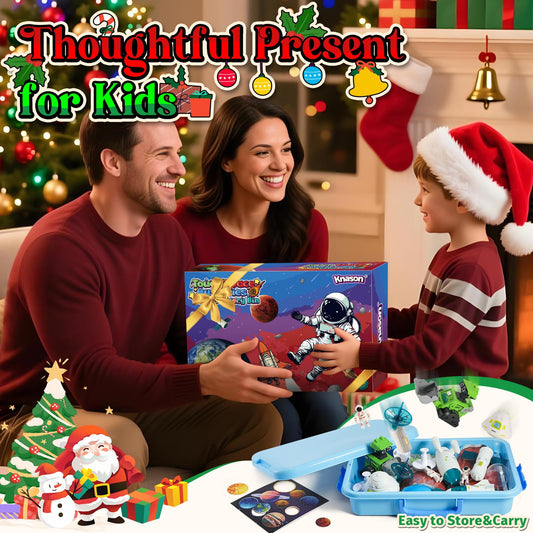 KNASON Outer Space Sensory Bin,Play Sand Kit for Boys with 2.2lbs Sand,Glow in The Dark Alien and Gems,Space Science Kits Sandbox Toys Preschool Toddler Activities Christmas Gift for Kids Ages 3-8