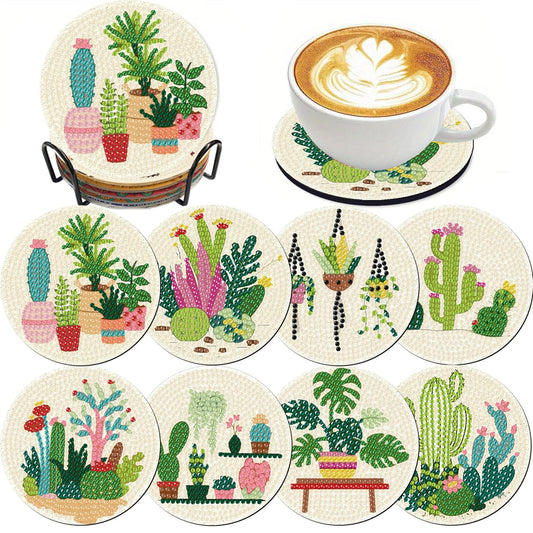 Clendo 8 Pcs Diamond Art Kits for Adults Coasters - DIY 5D Flowers Diamond Painting Coasters with Holder, Small Diamond Art Kits for Adult Art Craft Supplies