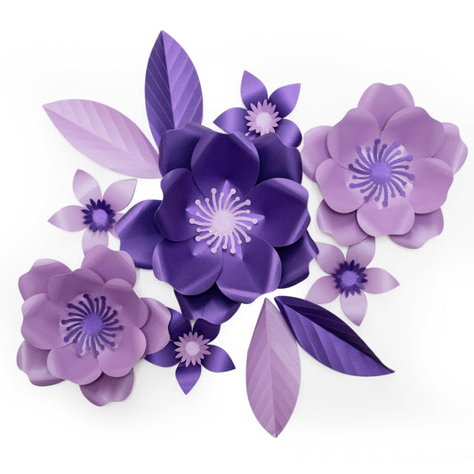 Craftworm Creations Giant Paper Flower DIY Kit – Purple & Lavender – 11-Piece Pre-Cut Set with 10", 6" & 4" Flowers – Easy 15-Min Assembly – Girls Room, Graduation, Baby Shower & Party Backdrop Decor