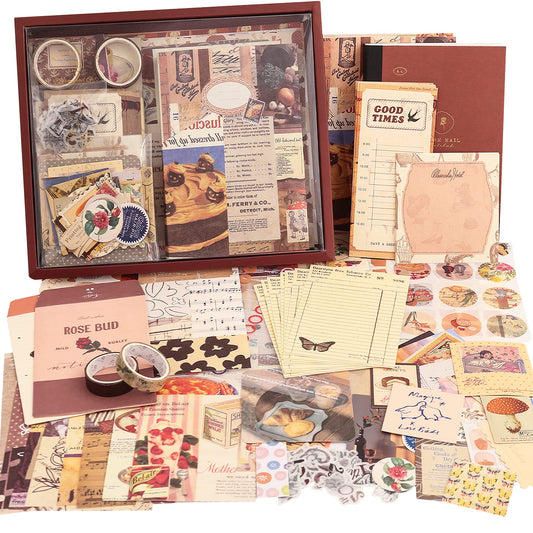 emmoolife 348 Pcs Scrapbooking Supplies Kit, Vintage Aesthetic Scrapbook Kit for Bullet Junk Journal, Stationery, A6 Grid Notebook, DIY Journaling Supplies, Birthday Craft Gift for Teen Girl Women