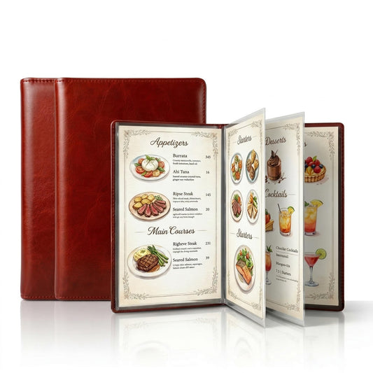 2-Pack Premium Vegan Leather Menu Cover 8.5 x 11, 4 Page 8 View Menu Folder with Clear Sleeves, Restaurant Menu Holder, Portfolio Binder, Sheet Music Folder, Hotel & Guesthouse Presentation Book