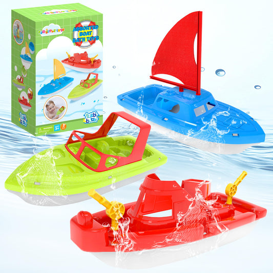 Boat Bath Toys, 3 PCS Toddler Pool Toys for Water Play, Plastic Toy Boats for Toddlers 1-3, Kids Ages 3-5