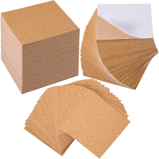 Qunclay 200 Pcs Cork Coaster Backing Self Adhesive Cork Squares Bulk 4 x 4 Inches Board Sticky Tiles Sheets Mat for DIY Crafts Supplies