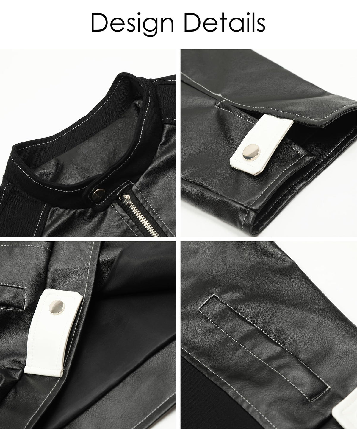 Bakyarder Biker Jacket for Women Unisex Faux Leather Long Sleeves Zip Up Streetwear Moto Coat White X-Large
