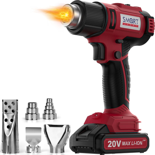 SMART JERRY - Cordless Heat Gun | Portable Heat Gun for Vinyl Wrap, Resin, Crafting, Shrink Tubing & Candle Making | Battery Powered Heat Gun Kit w/ 5 Nozzles (20V Li-ion Battery Included)