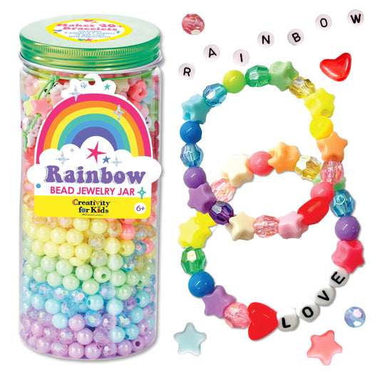 Creativity for Kids Rainbow Bead Jar Jewelry Making Kit: Makes 40+ Friendship Bracelets, DIY Crafts for Girls, Great Spring Crafts (Ages 6+)