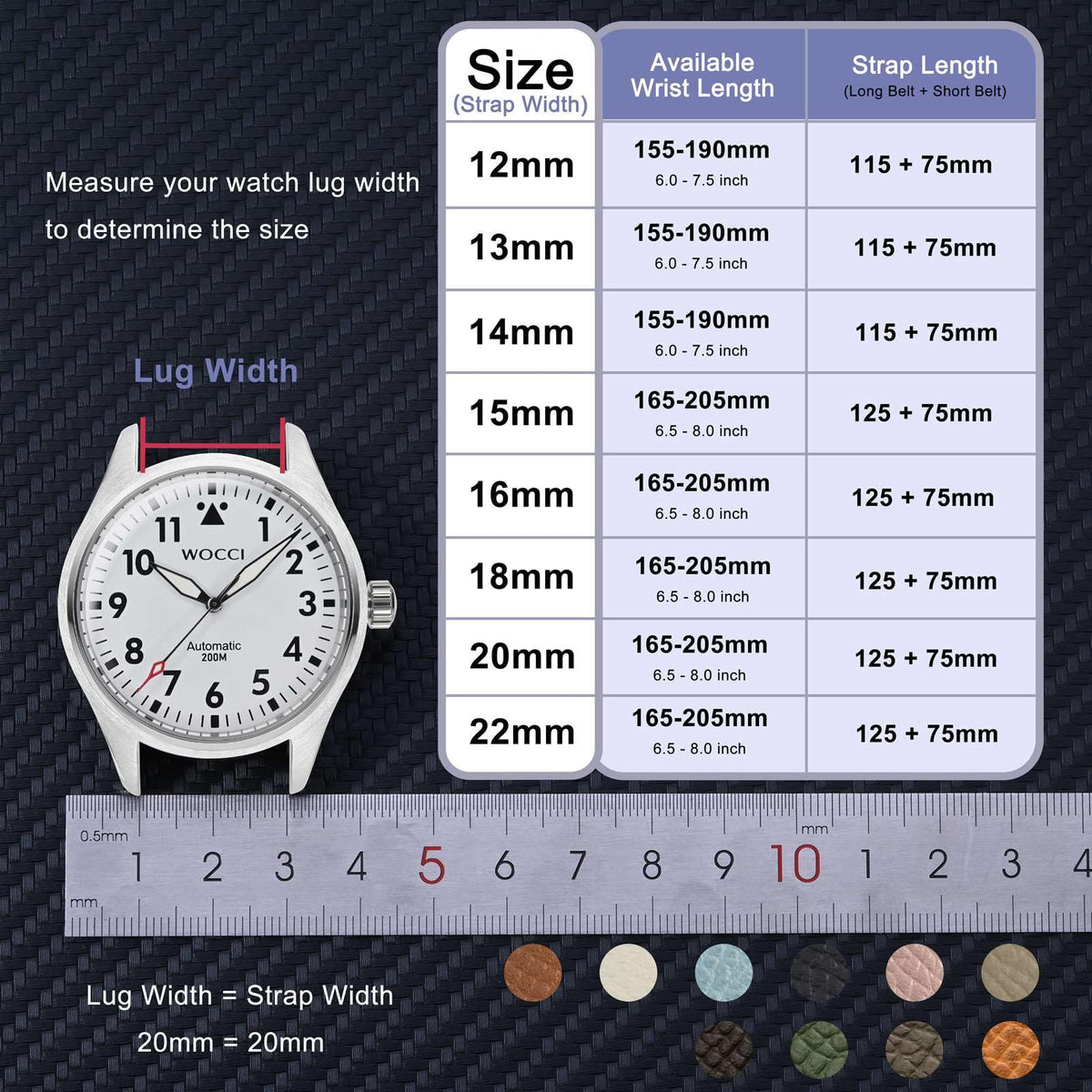 WOCCI 14mm Grace Watch Band for Ladies, Top Grain Leather, Quick Release Replacement Strap with Gold Buckle (Tea)