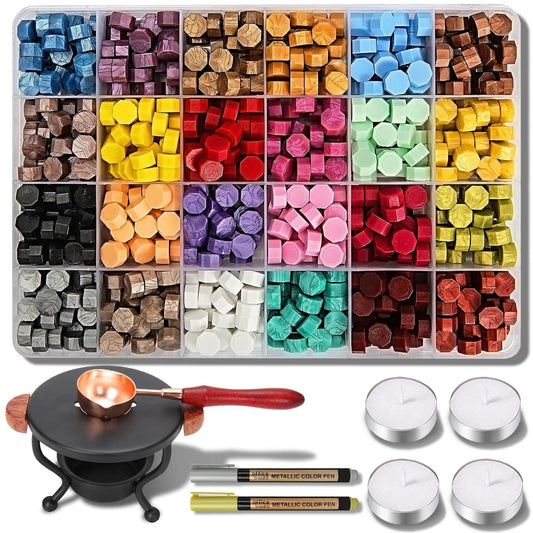 YIPLED 728PCS Wax Seal Stamp Kit with 24 Color(30 Pieces per Color) for Beginners, Ideal for Wedding Invitations, Christmas Letters, Craft Projects, Gift & Wine Sealing