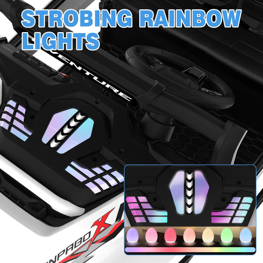 ANPABO 24V Ride On Toys for Big Kids, 2 Seater Ride on Car, 4x200W Kids Electric Car w/Remote, Rainbow Lights, Max 5.1Mph, Shock-Absorbing Springs, Storage, Bluetooth, Gifts for Aged 3-12, White