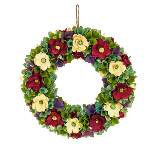 National Tree Company Artificial Wreath Decoration, Red, Lightweight Foam Base, Decorated with Red and Cream Assorted Wood Cut Flowers, Flowing Green Leaves, Spring Collection, 18 Inches