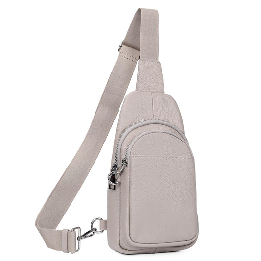 befen Soft Real Leather Small Sling Bag for Women Anti Theft Crossbody Bags Fanny Packs Travel Purses with RFID Blocking Card Slots Beige Grey