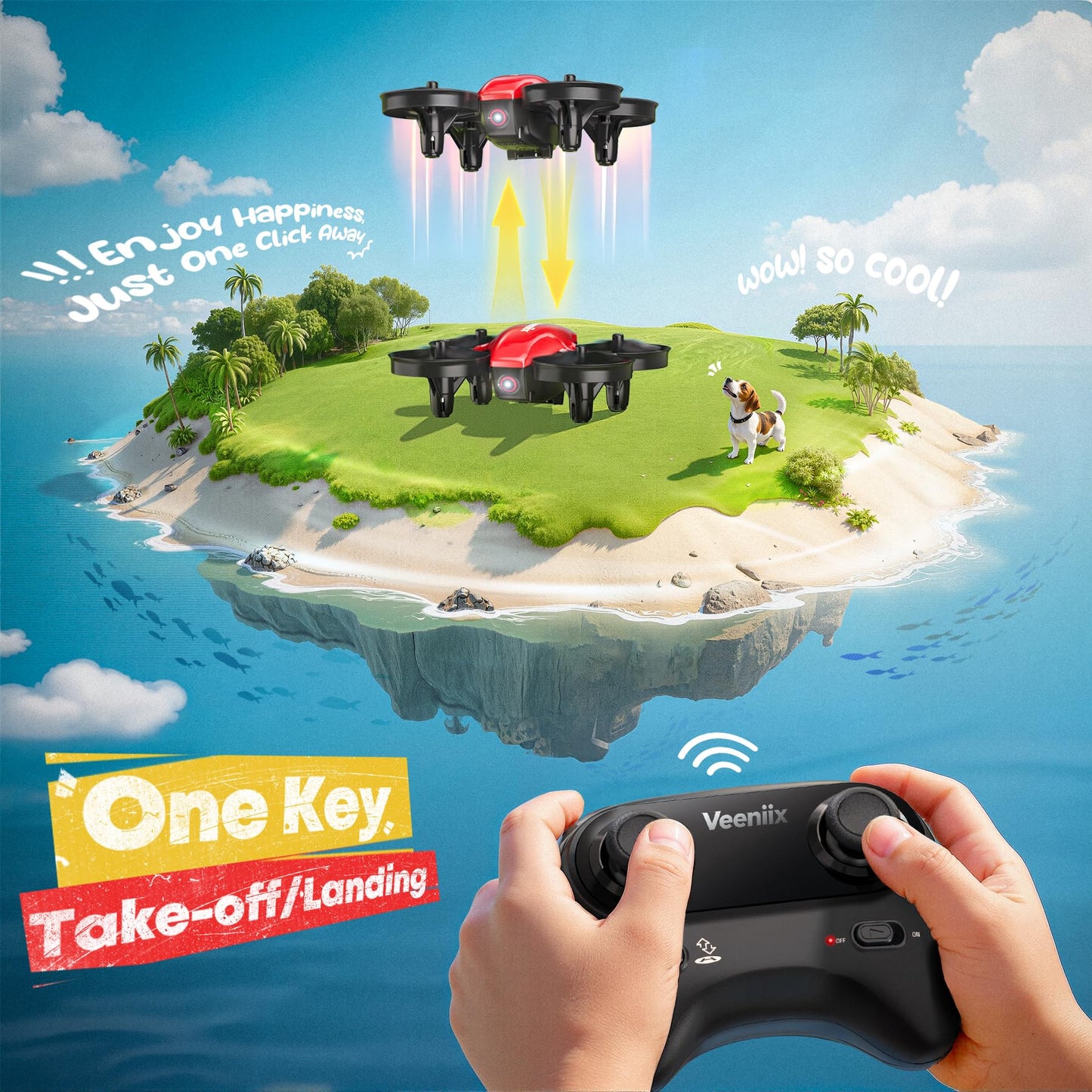 Veeniix V995 Red Mini Drone for Kids and Beginners,Indoor RC Quadcopter Plane with 3D Flips, 360° Rotation, Circle Fly, Auto Hover, Headless Mode, 21Mins 3 Batteries, Gift for Boys and Girls