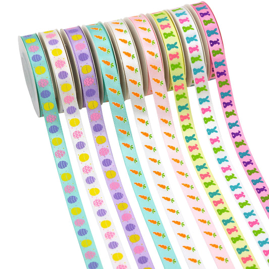 YERELO Easter Ribbon, 54 Yards 3/8'' Size 6 Yard x 9 Roll Ribbons Gift Wrapping Ribbon Hair Bow Wreath Making for Easter DIY Craft Party Decoration