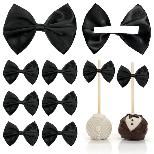 LIZLOVESS Black Self Adhesive Satin Ribbon Bows for Gift Wrapping 3.5 Inch Premade Black Stick on Bows for Crafts, Wedding Decor, Birthday Party Decoration, Baby Shower, Treat Bags (36 Pack)