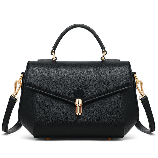 Goinsound Vegan Leather Crossbody Bag for Women Top Handle Purse Flap Shoulder Bag for Women Trendy Handbag with 2 Removable Straps Black