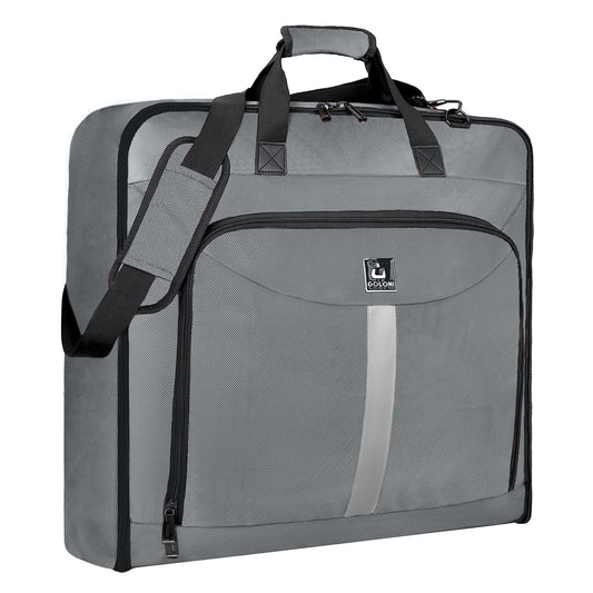 Goloni Garment Bag Suit Bag for Travel & Business, Hanging Shoulder Garment Cover, Foldable Waterproof Clothes Protector for Suit Jacket Dress Coat Wardrobe Storage Grey