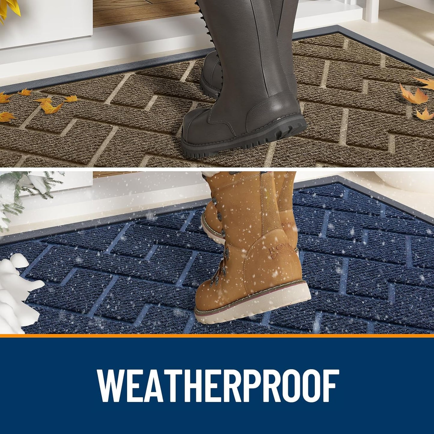 OLANLY Waterproof Front Door Mat - All-Season Indoor Outdoor Doormat | Sturdy Natural Rubber, Grey (59x35)