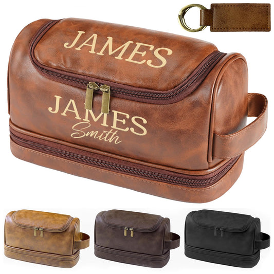 Sparklove Personalized Toiletry Bag for Men Gifts, Father Day Gifts Custom Leather Shaving Bag, Engraved Travel Bag, Birthday Present for Dad Husband Groomsmen Son Wedding Anniversay