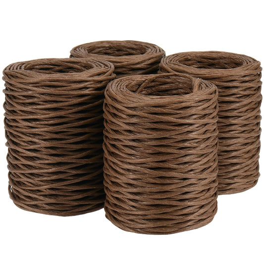MOUYAT 4 Rolls Total 656 Feet x 2mm Brown Floral Wire, Rustic Vine Bind Wire, Paper Wrapped Rattan Rope for Crafts, Flower Bouquets Crown, Christmas Wreaths, Wedding, Weaving Basket