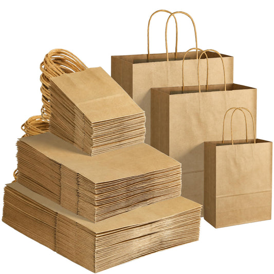 GITMIWS 120 Pack Brown Kraft Paper Bags with Handles, Brown Craft Paper Gift Bags Assorted Sizes, Retail Gift Bag Bulk for Small Business, Shopping, Merchandise, Party Favors