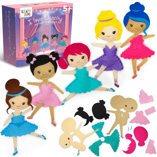 CRAFTILOO Ballerina Dancers Sewing Kit for Kids, Fun and Educational Craft Set for Boys and Girls Age 5-12, Sew Your Own Felt Ballerina Craft Kit for Beginners