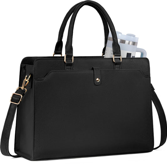 GMAK Laptop Tote Bag for Women, Office Work Bag Briefcase for 15.6 inch Laptop, PU Leather Teacher Tote Bag Large Capacity Waterproof Computer Bags Teacher Handbag for Commute Office Travel, Black