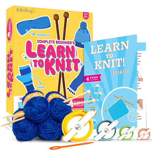 BeKnitting Knitting Kit for Beginners Adults & Kids - Learn to Knit - Yarn, Pompom Makers, Needles & Other Supplies | Holiday Gifts, Gift-Ready Box