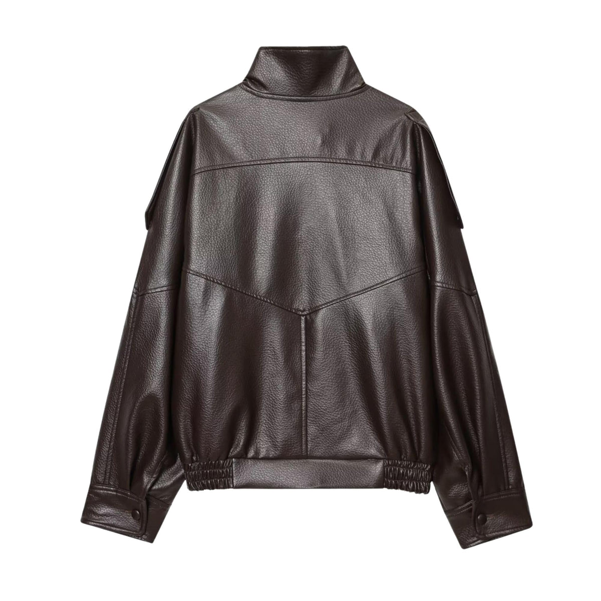 FindThy Women’s Oversized Faux Leather Jacket Casual High Collar Long Sleeve Zip Up Fall Fashion Motorcycle Coats(4201-BrownA1-S-LB)