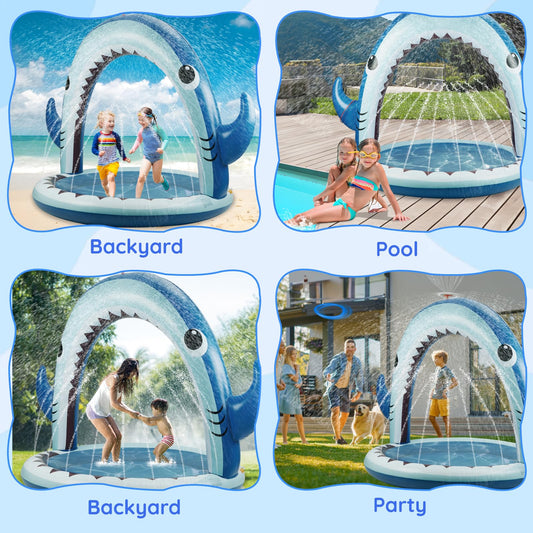 Gleamkid Giant Shark Sprinkler for Kids - Inflatable Water Toys Splash Pad with 360° Spray,4 PCS Plastic Toss Rings,Outside Water Play for Yard,Fun Sprinkler Summer Game Gift Boys or Girls Ages 3-8