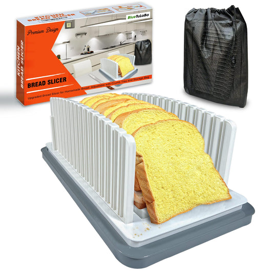 New Upgrade Bread Slicer for Homemade Bread, Adjustable Width Bread Slicer Guide with Crumb Tray, Foldable and Compact Design, Perfect For Homemade Bread, Bagels, Cakes, Easy To Use & Clean