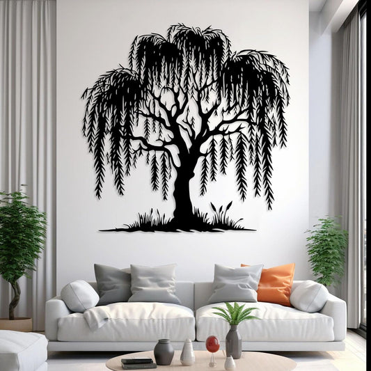 LARNT Metal Willow Tree Wall Art, Weeping Willow Tree Metal Wall Decor, Branch Art for Wall, Nature Wall Hanging, Farmhouse Sign, Wall Decor Living Room (Black, 32"x32"|80x80cm)