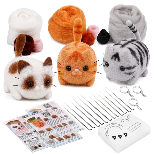 SHWAKK Needle Felting Kits, Needle Felting Starter Kit with Instructions, Felting Pad, Felting Wool, Felting Needles, Keychain and Split Ring for Craft Project and DIY Handmade