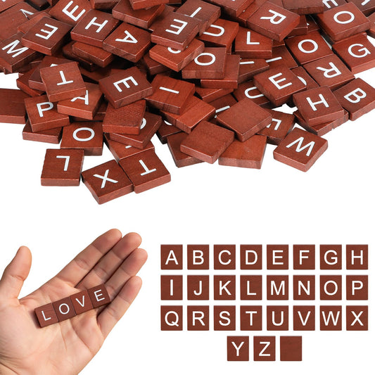 Fiwochic 300 Pcs Maroon Wood Letter Tiles DIY Wooden Tiles for Crafts A-Z Wood Letters Spelling Replacement Pieces for Crafts Spelling Board Games Wedding Frame and Wall Art