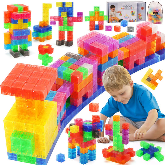 BananMelonBM 100 PCS Magnetic Blocks - Transparent Rainbow Magnetic Cubes Building Toys for Kids Ages 1-3 2-4 4-8, STEM Learning Preschool Educational Sensory Magnet Toys for Boys Girls