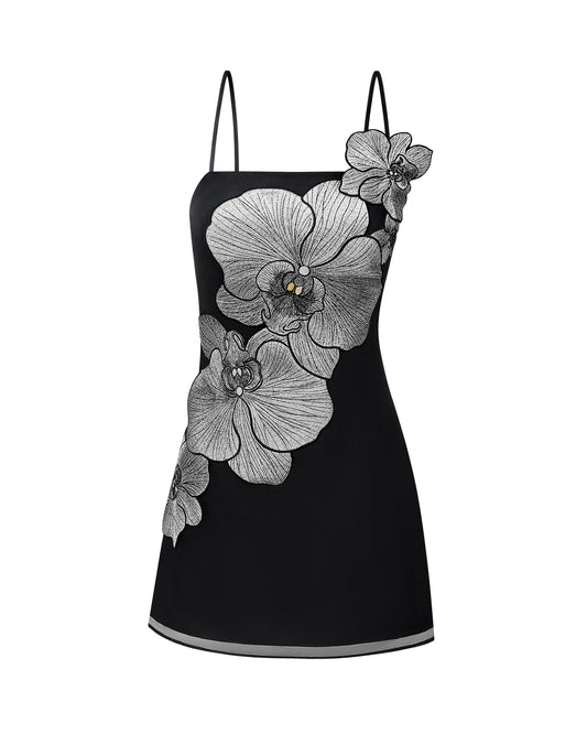 JW PEI Women's Orchid Appliqué Mini Dress - Black/Silver