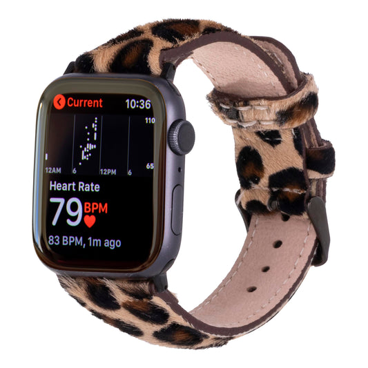 benvato Premium Handmade Leather Watch Band for Apple Watch SE 3 2 1 & Series 11 10 9 8 7 6 5 4 3 2 1 fits 42mm 41mm 40mm 38mm (Leopard w/Black Connector&Clasp)