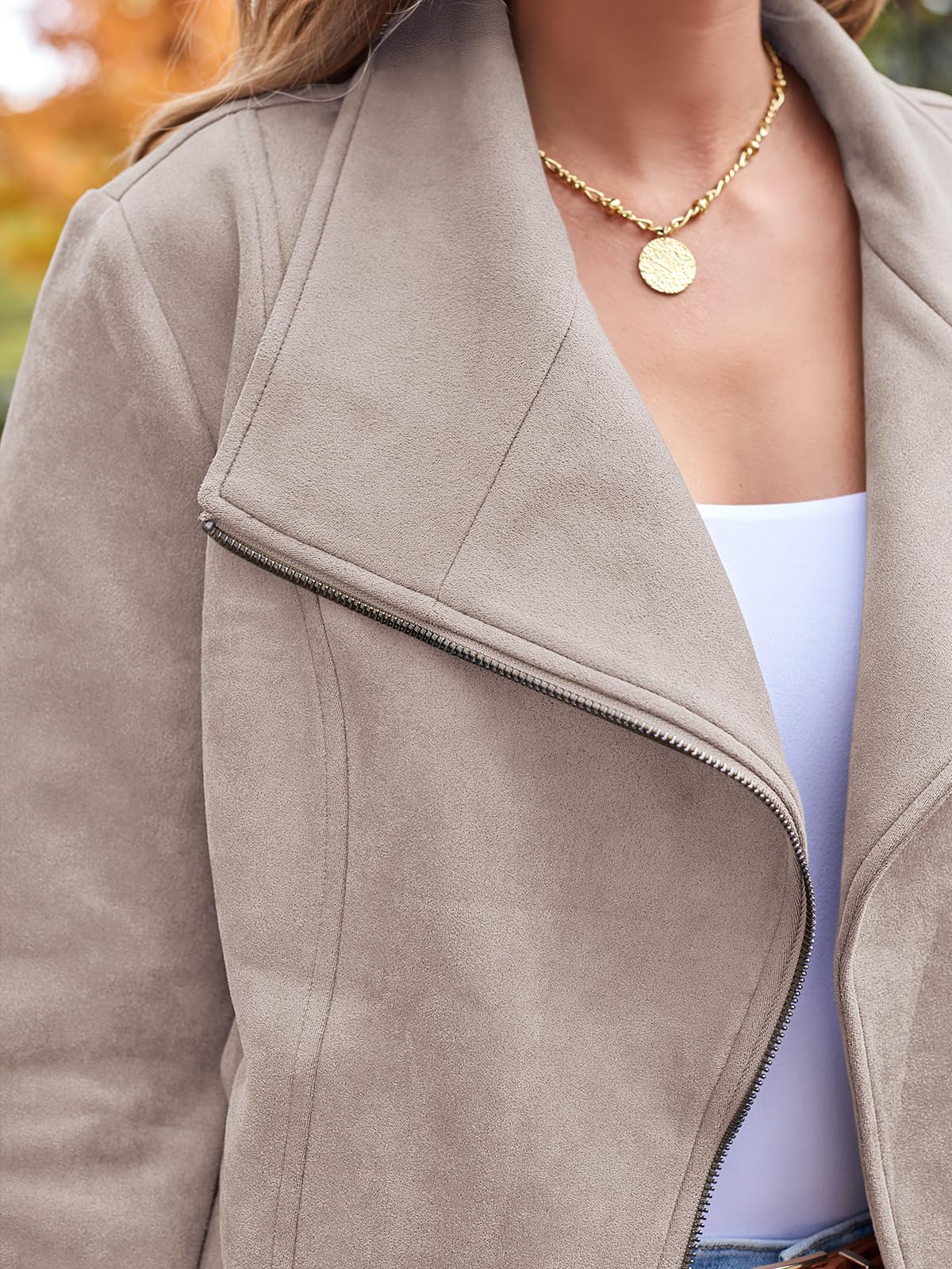 AUTOMET Women's Faux Suede Leather Jacket Cropped Open Front Cardigan Buttery Soft Lightweight Fall Coat Apricot XS
