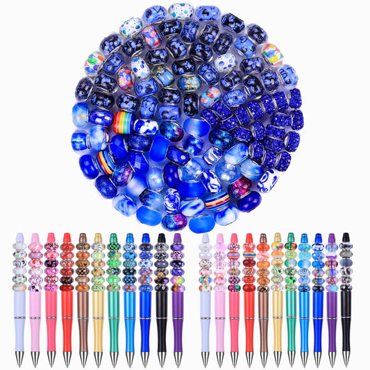 Aipridy Large Hole European Beads, Assorted Mixed Color Lampwork Spacer Beads for DIY Bracelet Jewelry Making, Craft Supplies Kit (100, Sapphire)