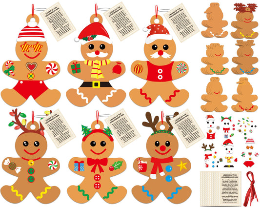 Qyeahkj 72 Pack Christmas Gingerbread Men Craft Kit Bulk DIY Arts and Crafts for Make Your Own Gingerbread Xmas Tree Ornaments Stickers for Winter Holiday Xmas Chirstmas Decoration