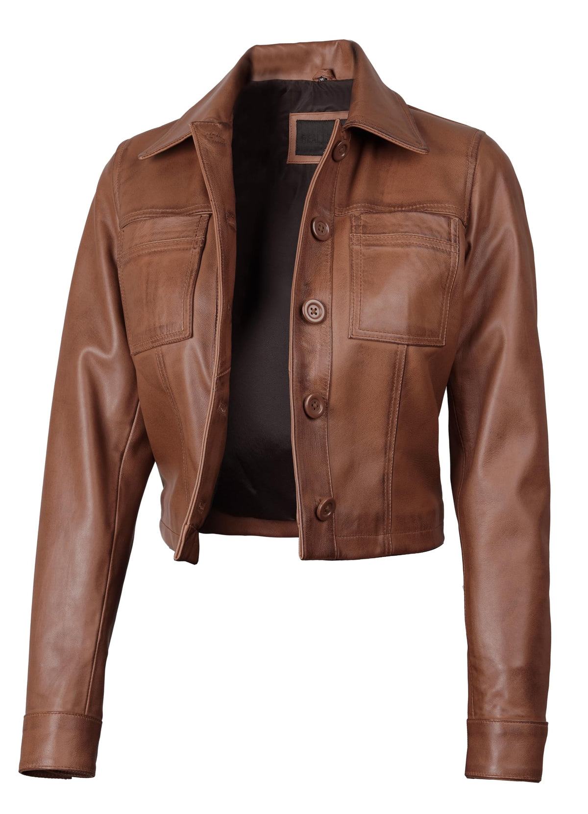 Decrum Jackets For Women Leather - Cropped Leather Jacket | [1329314] Mable Cognac Wax, L