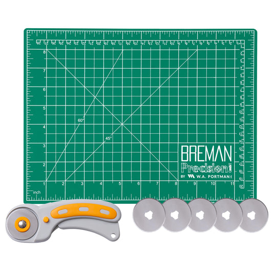 WA Portman Self Healing Cutting Mat & Rotary Cutter for Fabric Set – 9x12 Sewing Cutting Mats for Crafts with 45mm Fabric Cutter Wheel & 5 Rotary Blades – Quilting & Sewing Supplies Kit