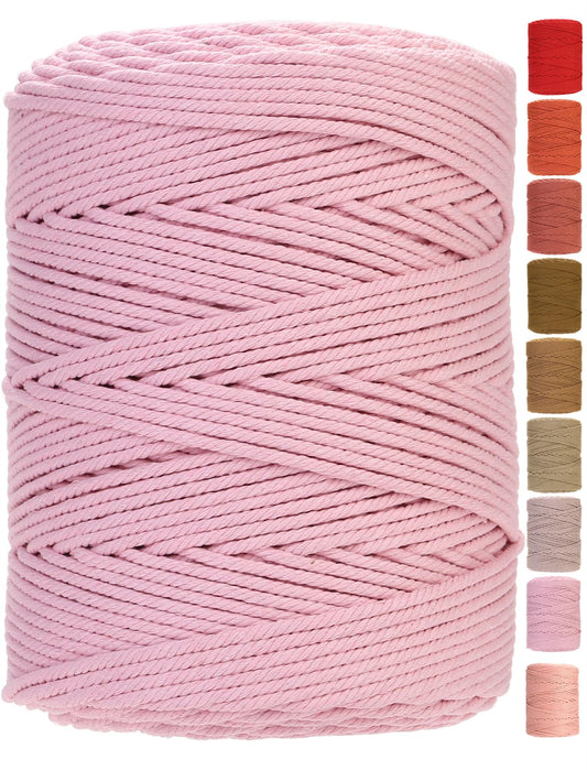 GOHOHOF Cotton Macrame Cord 4mm x 328yards Natural Colored Macrame Supplies, Soft Craft Cotton Rope for Plant Hanger Wall Hanger Dreamcatcher (Light Pink)