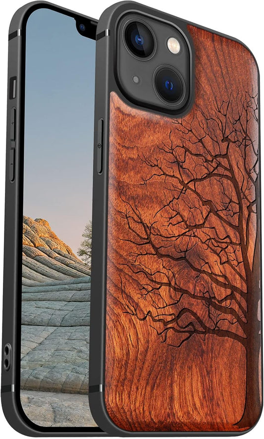 Carveit 13 Magnetic Wood Case for iPhone Case [Hard Real Wood & Soft TPU] Unique & Classy Wooden Shockproof Hybrid