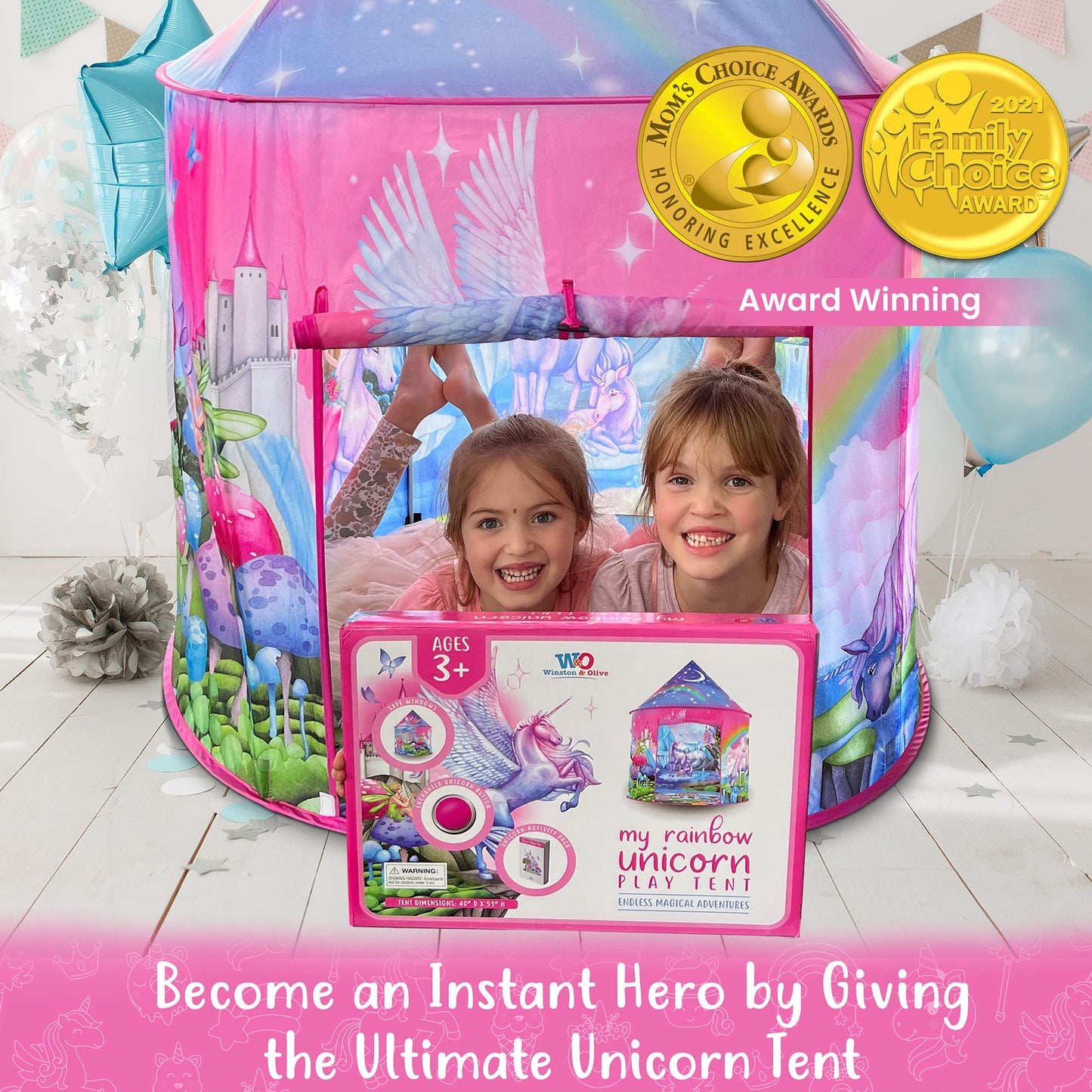 W&O Unicorn Sparkle Play Tent with Magical Unicorn Sounds - Captivating Pop Up Tent for Girls - Perfect for Indoor & Outdoor Play